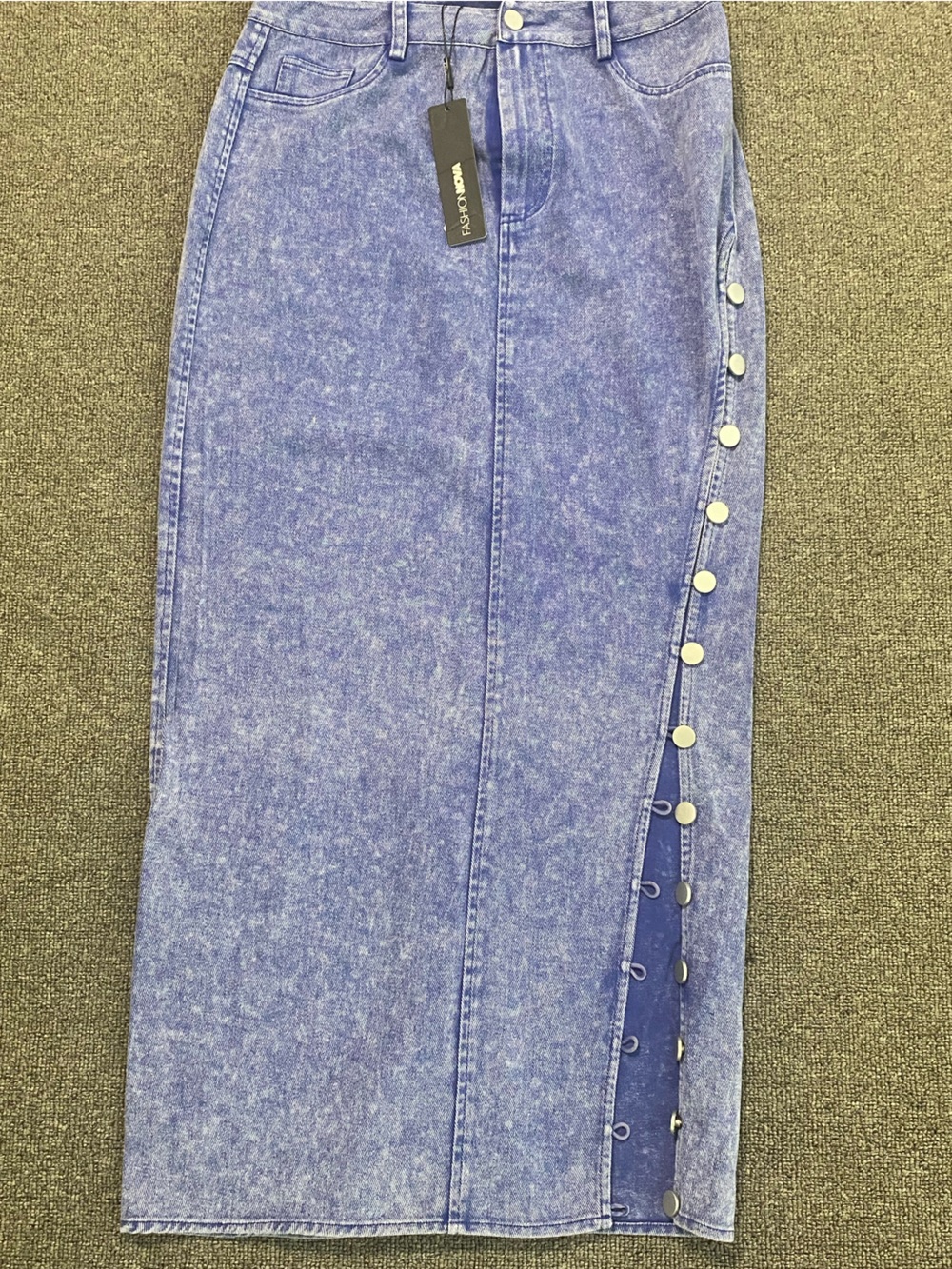 Fashion Nova Mineral-Wash Blue High-Rise Button-Side Denim Skirt